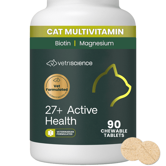 VetriScience 27+ Active Overall Health Supplement Chewable Tablets, for Cats, 90 Count Bottle