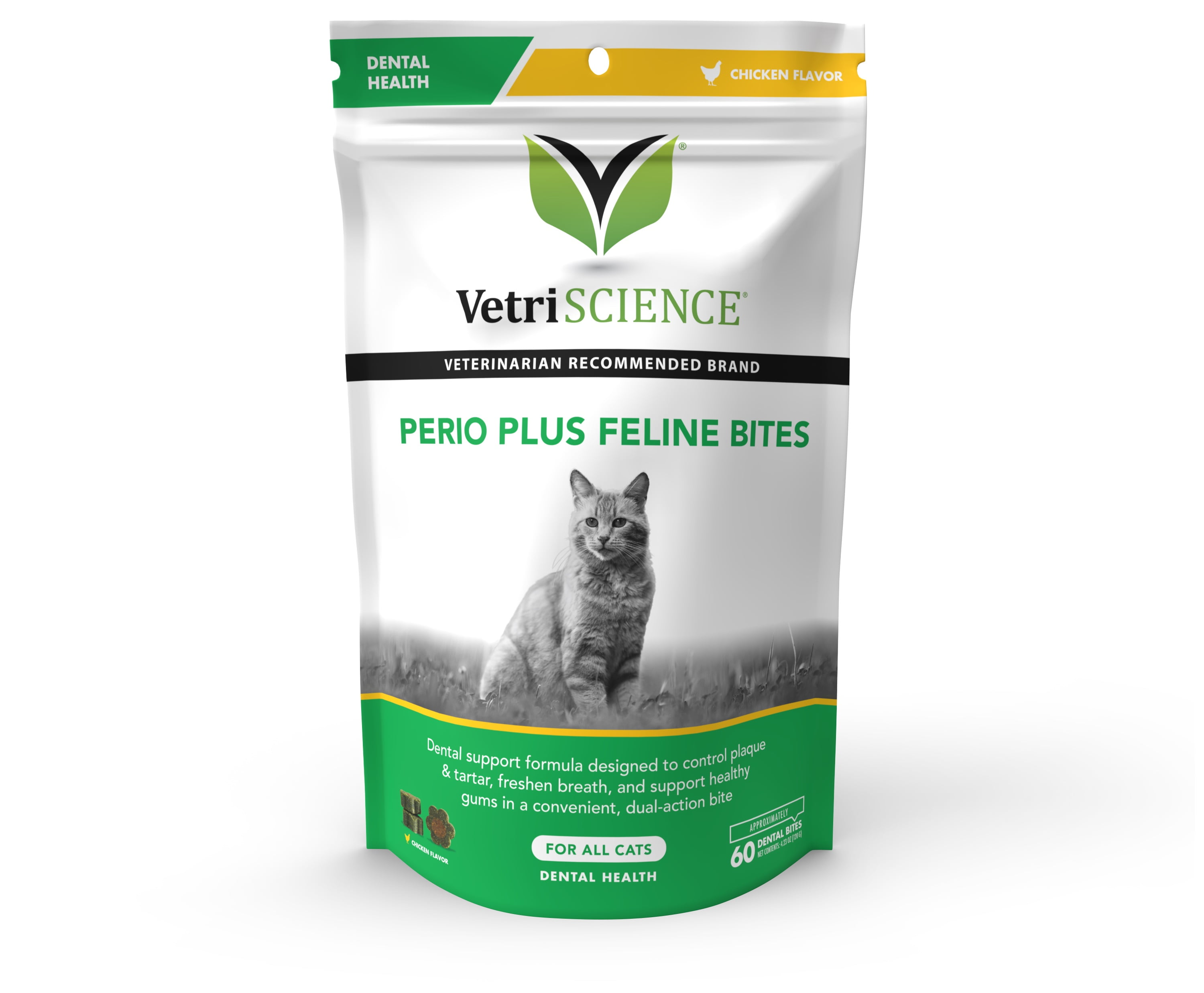 VetriScience Perio-Plus Crunchy Teeth Cleaning Chews for Cats, Chicken Liver Flavor, 60 Count Bag