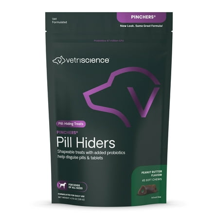 VetriScience Pinchers Peanut Butter Pill Maskers Dog Treats with Probiotics, 4.76 oz Bag (45 Count)
