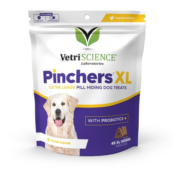 VetriScience Pinchers XL Chicken Flavor Pill Making Dog Treats with Probiotics, 11.11 oz (45 Count Bag)