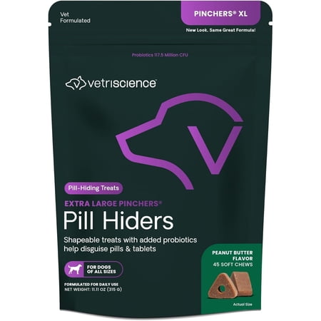 VetriScience Pinchers Pill Hiders XL Chews for Dogs, Peanut Butter, 45ct