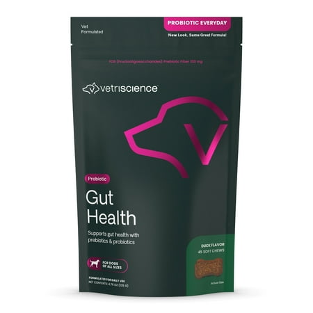 Gut Health Probiotic Prebiotic Dog Chews, Duck Flavor, 45 Count