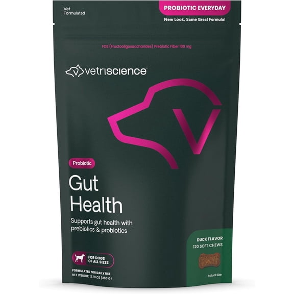 VetriScience Everyday Gut Health Chews for Dogs, Duck, 120 Count