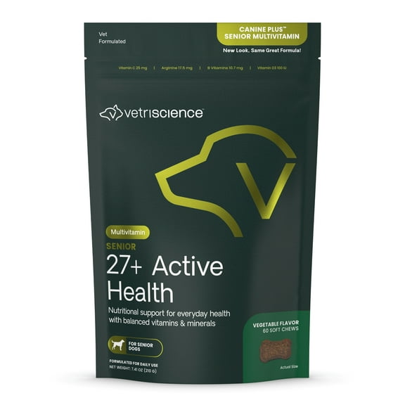 VetriScience Canine Plus Senior Multivitamin Everyday Health Bite-Sized Dog Soft Chews, duck flavor, 60 ct