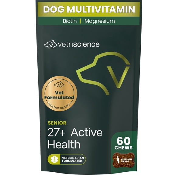 VetriScience Senior 27+ Active Health Chews for Dogs, Veggie, 60 Count