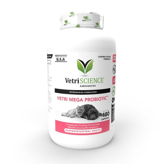 VetriScience Extra Strength Gut Health, Digestive Relief for Dogs & Cats, 180 Capsules