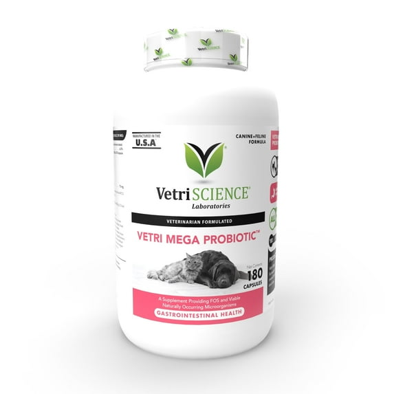 VetriScience Extra Strength Gut Health, Digestive Relief for Dogs & Cats, 180 Capsules