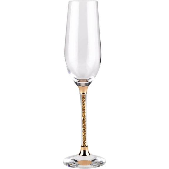 Vetrina Stem Toasting Flute, Sophisticated Crystal Glassware for Champagne, Cocktails, Special Celebrations and Everyday Events, Gold, Set of 6