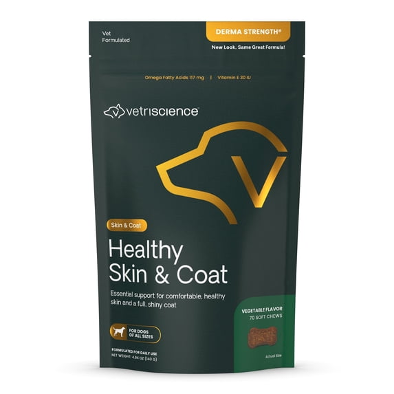 VetriScience Healthy Skin & Coat Omega-3 Supplement Chews for Dogs, Salmon Flavor, 70 Count Bag