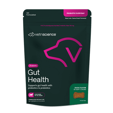 VetriScience Gut Health Probiotic Soft Chews for Dogs, Duck Flavor, 30 Count Bag