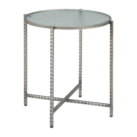 Vetro Side Table Silver End Table, Modern Style, Rippled Glass round shape tabletop, Steel, Indoor Living