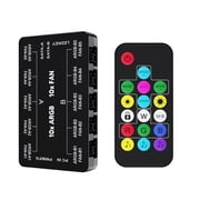 Vetroo ARGB & PWM Case Fan Hub with Remote, SATA Power 10-Port 4-Pin PWM Fan Speed and 10-Port 3-Pin ARGB Lighting Controller - Black