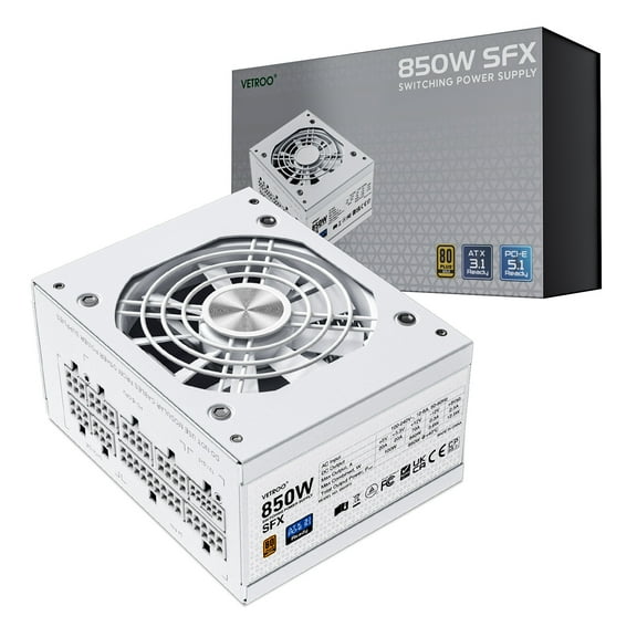 Vetroo 850W SFX Power Supply ATX 3.1 & PCIE 5.1 Ready, 80 Plus Gold Certificate Fully Modular