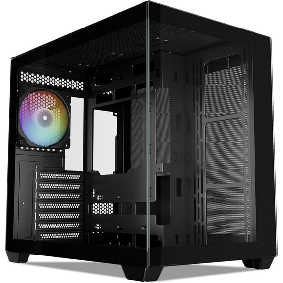 Vetroo AL900 ATX Computer PC Case 270° Full View Tempered Glass Pre-Installed ARGB & PWM FDB Fan in Rear 360mm Radiator Support High-Air flow Perforated Up to 10 fans Support for 40 Series GPUs -Black