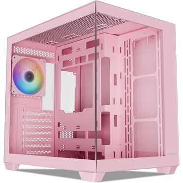 Vetroo AL900 ATX PC Case with 270° Full View Tempered Glass, Pre-Installed ARGB & PWM FDB Fan, Supports 360mm Radiator & 10 Fans, Type-C Ready, for 40 Series GPUs - Pink