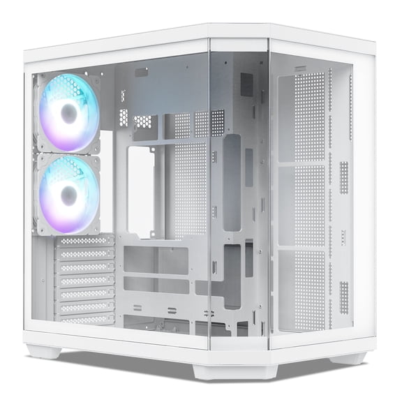 Vetroo CT3 ATX Mid-Tower Gaming Computer PC Case, Triple-Sided Tempered Glass Panoramic View, Supports 360mm Radiator & 11 Fans, Up to 410mm GPU, Type-C Ready, High-Airflow for 50 Series GPUs - White