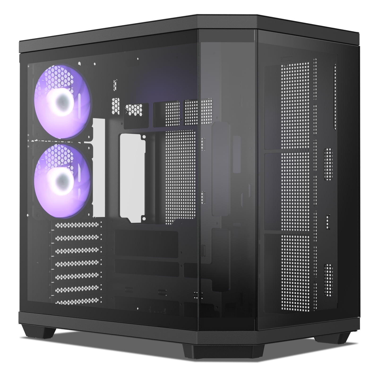 Vetroo CT3 ATX Mid-Tower Gaming Computer PC Case, Triple-Sided Tempered Glass Panoramic View, Supports 360mm Radiator & 11 Fans, Up to 410mm GPU, Type-C Ready, High-Airflow for 50 Series GPUs - Black