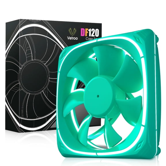 Vetroo DF120 120mm Case Fan White LED Lighting PC Cooling Fan Green Fan Frame for Radiator/CPU Cooler/Computer Case