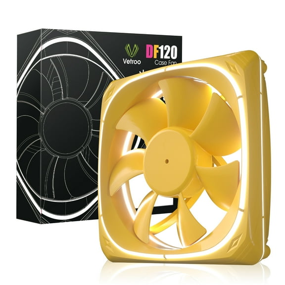 Vetroo DF120 120mm Case Fan White LED Lighting PC Cooling Fan W/Yellow Fan Frame for Radiator/CPU Cooler/Computer Case