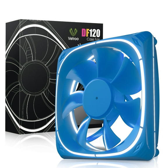 Vetroo DF120 120mm Case Fan White LED Lighting PC Cooling Fan w/Blue Fan Frame for Radiator/CPU Cooler/Computer Case