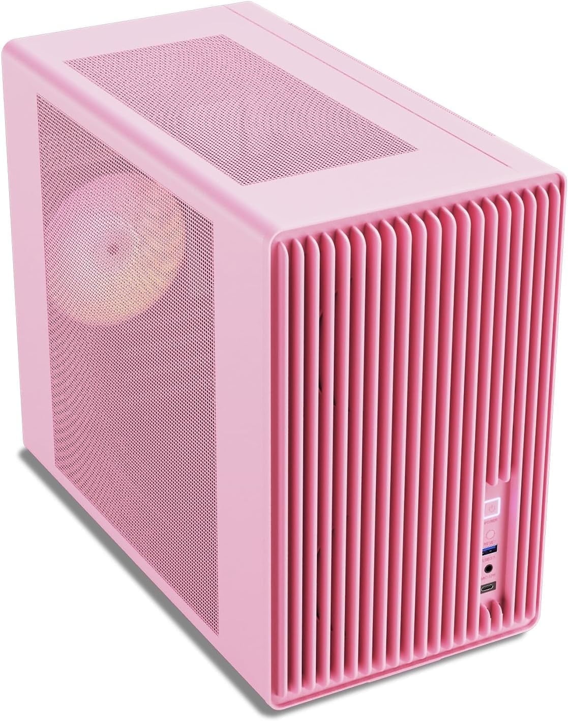 Vetroo M06 Micro-ATX/Mini-ITX Gaming PC Case, Compact High Airflow Mesh Mid Tower, Supports 5×120mm Fans & 240mm Liquid Cooling, GPU Up to 355mm, Adjustable PSU Mount, USB Type-C I/O - Pink