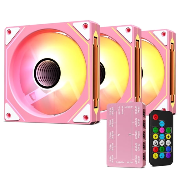 Vetroo Pink 3-Pack Infinite Mirror PC Fan 120 mm ARGB Case Fan with ARGB & PWM Smart Control, FDB Bearing, Controller Included, Nine Blades Design & 8 Rubber Pads for Low-Noise Operation