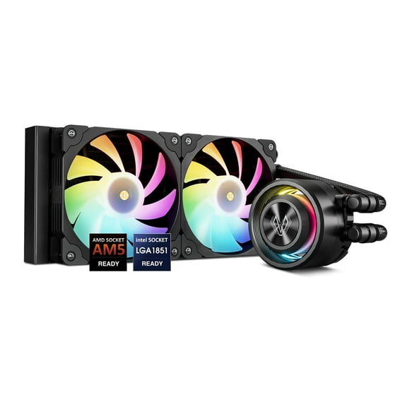 Vetroo R240 Black 240mm Radiator Liquid CPU Cooler with Customized Pure Copper Base Pump Head Addressable RGB & FDB Fans & PWM Smart Control, Durable Braided Tube - AMD & Intel Socket