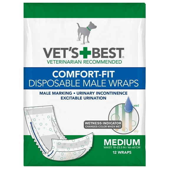 Vets Best Comfort Fit Disposable Male Dog Diapers, Medium, 12 Count