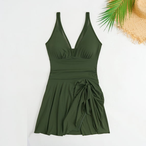 Vetsdori 1 Piece Swimsuits for Women Tankini Solid Color Swimwear Tummy Control Tummy Control,Skirt Trajes De Bano Mujer Padded Ladies Bath Suits Outfits