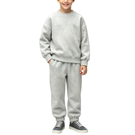 Vetsdori 2 Pieces Outfits for Boys Pockets Sports Solid Color Winter, Outdoor Crew Neck Elastic Waist Kids Clothing Sweatshirts and Jogger Pants, Gray, Size: 5-6 Years