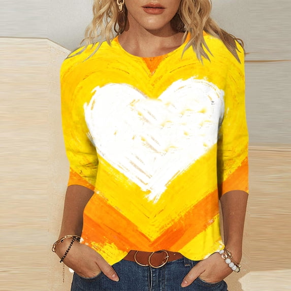 Vetsdori 3/4 Sleeve T-Shirts for Women Casual Valentine Pullover Heart Print Gifts for Girlfriend Graphic Cute,Fashion Juniors Tops