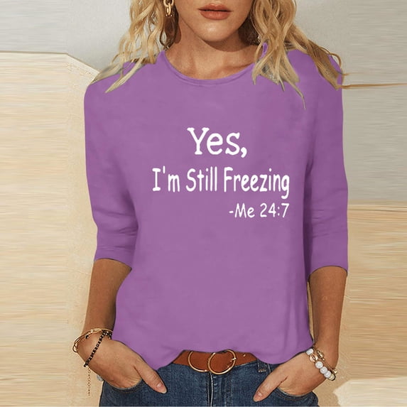 Vetsdori 3/4 Sleeve Tops for Junior Plus Size Pullover Summer Graphic,Dressy Holiday Tunic Womens T-Shirts Round Neck
