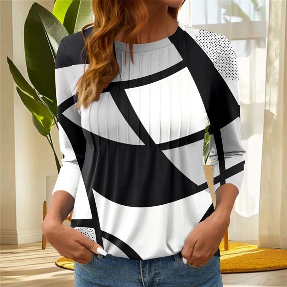 Vetsdori 3/4 Sleeve Tops for Women Plus Size Pullover Dressy Casual Tunic,Graphic Lightweight Womens Blouses Crew Neck