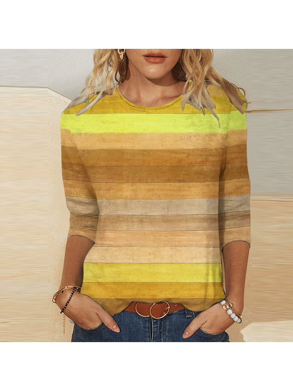 3/4 Sleeve Tops for Women Plus Size Pullover Dressy Tunic Casual,Summer Round Neck Womans T-shirts Graphic