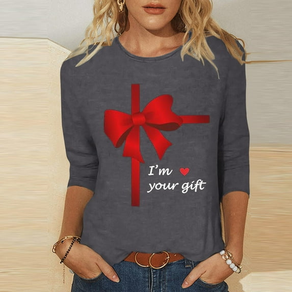 Vetsdori 3/4 Sleeve Tops for Women Plus Size Summer Blouses Gifts for Girlfriend,Valentine Casual Graphic Cute Juniors Shirts Crew Neck