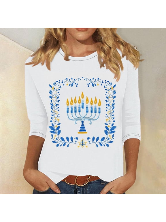 3/4 Sleeve Tops for Women Tunic Plus Size Pullover Summer Dressy,Graphic Trendy Juniors T-shirts Round Neck