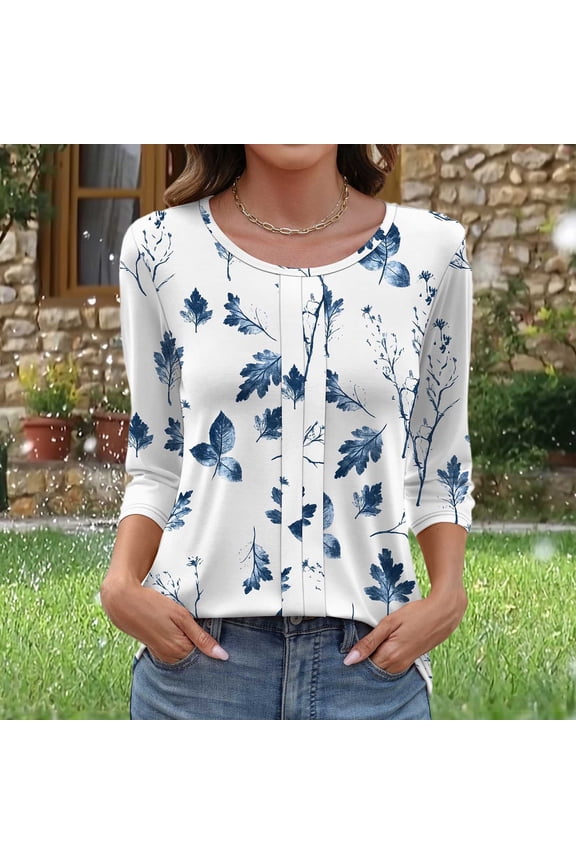 3/4 Sleeve Tops for Women Tunic Pullover Dressy,Casual Summer Crew Neck Juniors T-shirts Lightweight