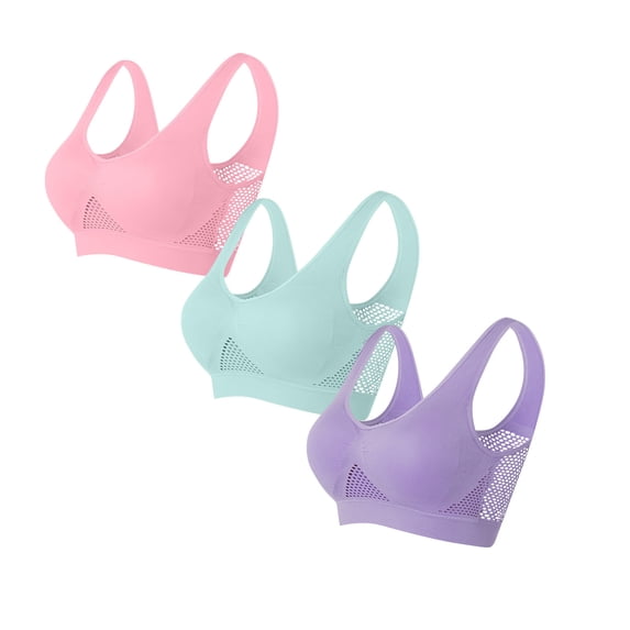 Vetsdori 3 Pack Sports Bras for Women Wireless Plus Size Bra Bralette Pullover Soft Lightly Womens Underwear Seamless, Size XXL