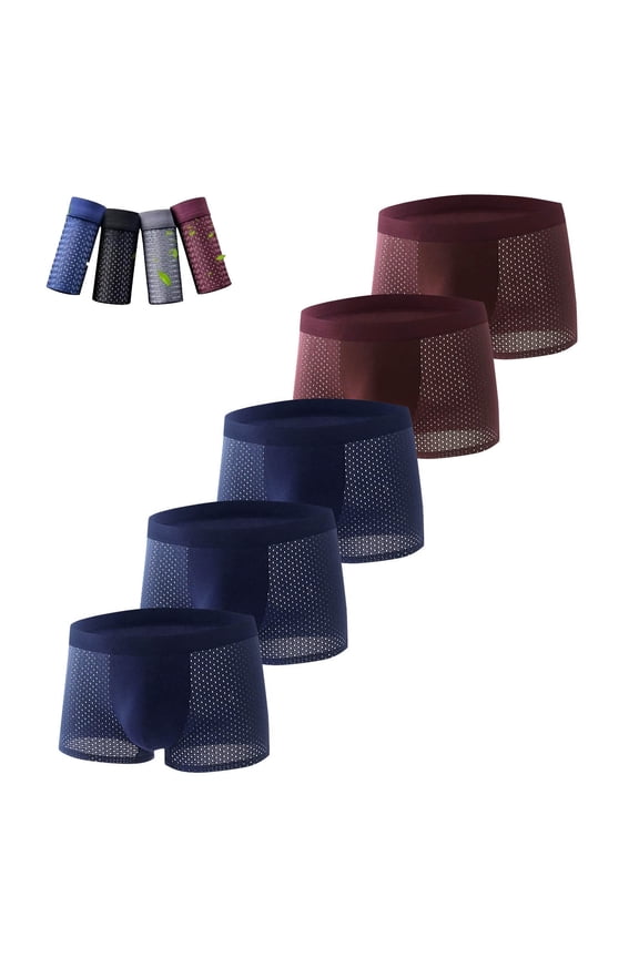 5 Pack Breathable Cool Touch Stylish Ice Silk Mesh Boxer Briefs