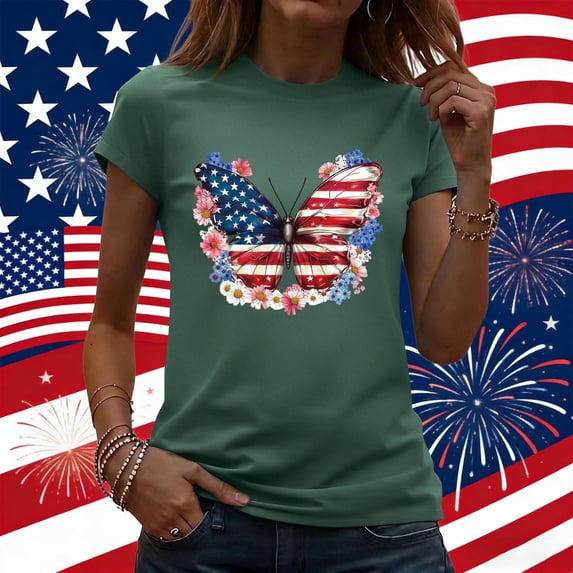Vetsdori American Flag Shirts for Women USA Years Anniversary Short Sleeve Pullover Casual 4th of July,Graphic Red White and Blue Crew Neck Summer Womens Blouses Independence Day