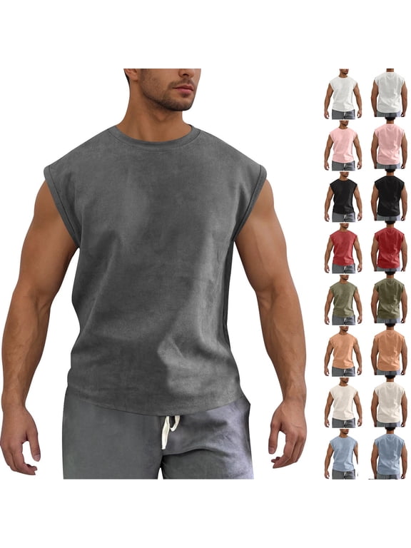 Athletic T Shirts for Men Sleeveless Plain Tank Tops Summer Fitness Muscle,Crew Neck Undershirts Mens Shirts Slim Fit,M