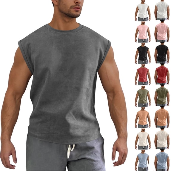 Vetsdori Athletic T Shirts for Men Sleeveless Tank Tops Muscle Summer,Crew Neck Fitness Solid Color Slim Fit Mens Shirts Outdoor,XXXL