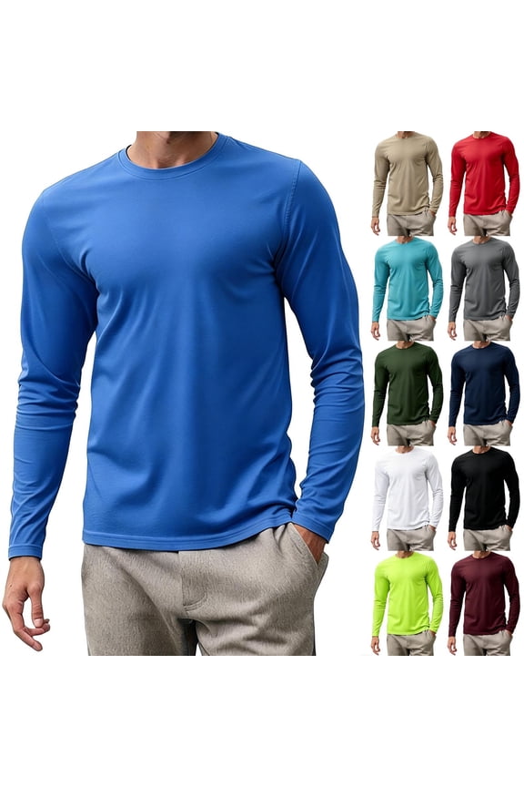Basic T-Shirts for Men Long Sleeve Undershirts Pullover Sport Crew Neck Travel Casual Winter Mens Shirts Plain