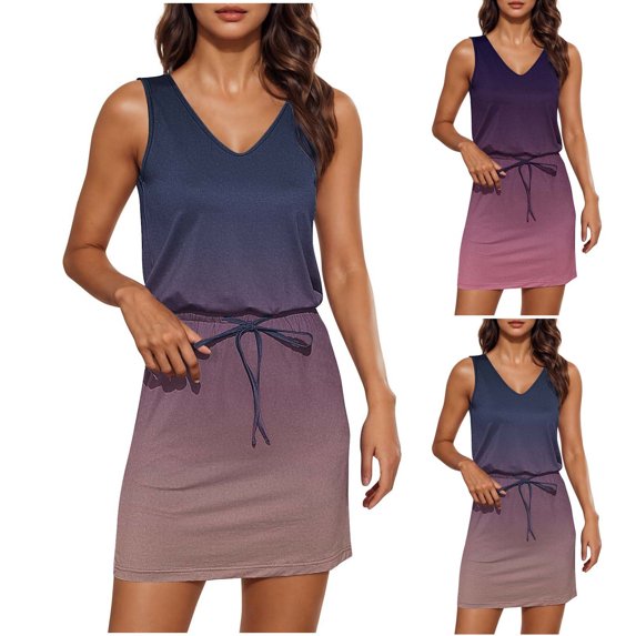Vetsdori Beach Mini Dresses for Women Summer Sleeveless Slip Dress Tank Red Graphic Sundress,V-Neck Pockets Juniors Dress Outfits