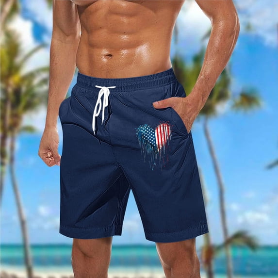 Vetsdori Big and Tall Swimming Trunks for Men Board Shorts 4th of July Swimwear Pockets Summer American Flag Vacation,Ropa Elastic Waist Mens Shorts Drawstring