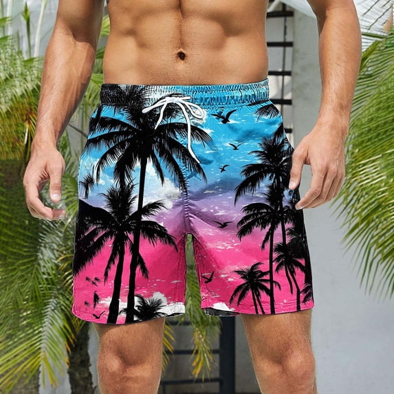Vetsdori Big and Tall Swimming Trunks for Men Summer Board Shorts Swimwear Casual,Elastic Waist Drawstring Hawaiian Mens Swim Shorts,M