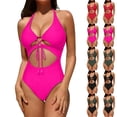 thumbnail image 1 of Vetsdori Bikini Bathing Suits for Women One Piece Swimwear Halter Cutouts Padded,Solid Color Outfits Ladies Swimsuits, 1 of 9