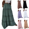 thumbnail image 1 of Vetsdori Black Women's Summer Boho Maxi Skirt A-Line Flowy Ruffle Tiered Elastic High Waist Beach Long Skirts With Pockets, 1 of 9
