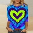thumbnail image 1 of Vetsdori Blouses for Women Valentine Graphic Pullover Gifts for Girlfriend Heart Print 3/4 Sleeve Crew Neck,Holiday Fashion Juniors Tops, 1 of 6
