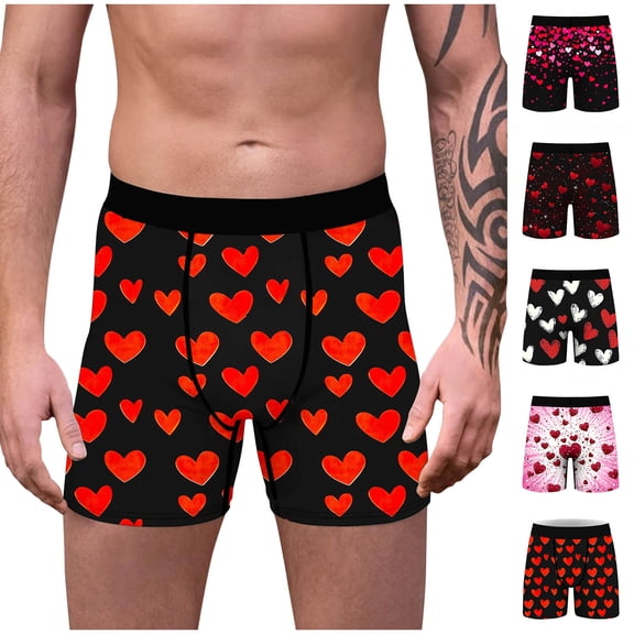 Vetsdori Boxer Briefs for Men Soft Trunks Cozy Valentine's Day Boxers Elastic Waist Heart Print Holiday Ropa Hombre Mens Underwear